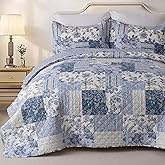 GOONE XL King Quilt Set 106x96 Inches, Blue Floral Boho Bedspread Farmhouse Bedding Set, Lightweight Coverlet Set, Reversible Bed Cover, Quilt King Size with 2 Pillow Shams All-Season