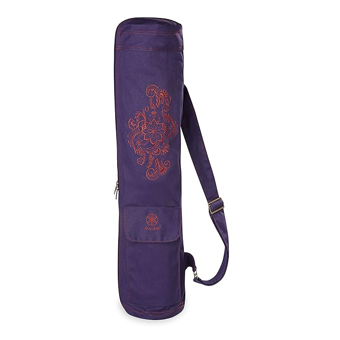 Gaiam Embroidered Cargo Yoga Mat Bag, Aubergine Swirl