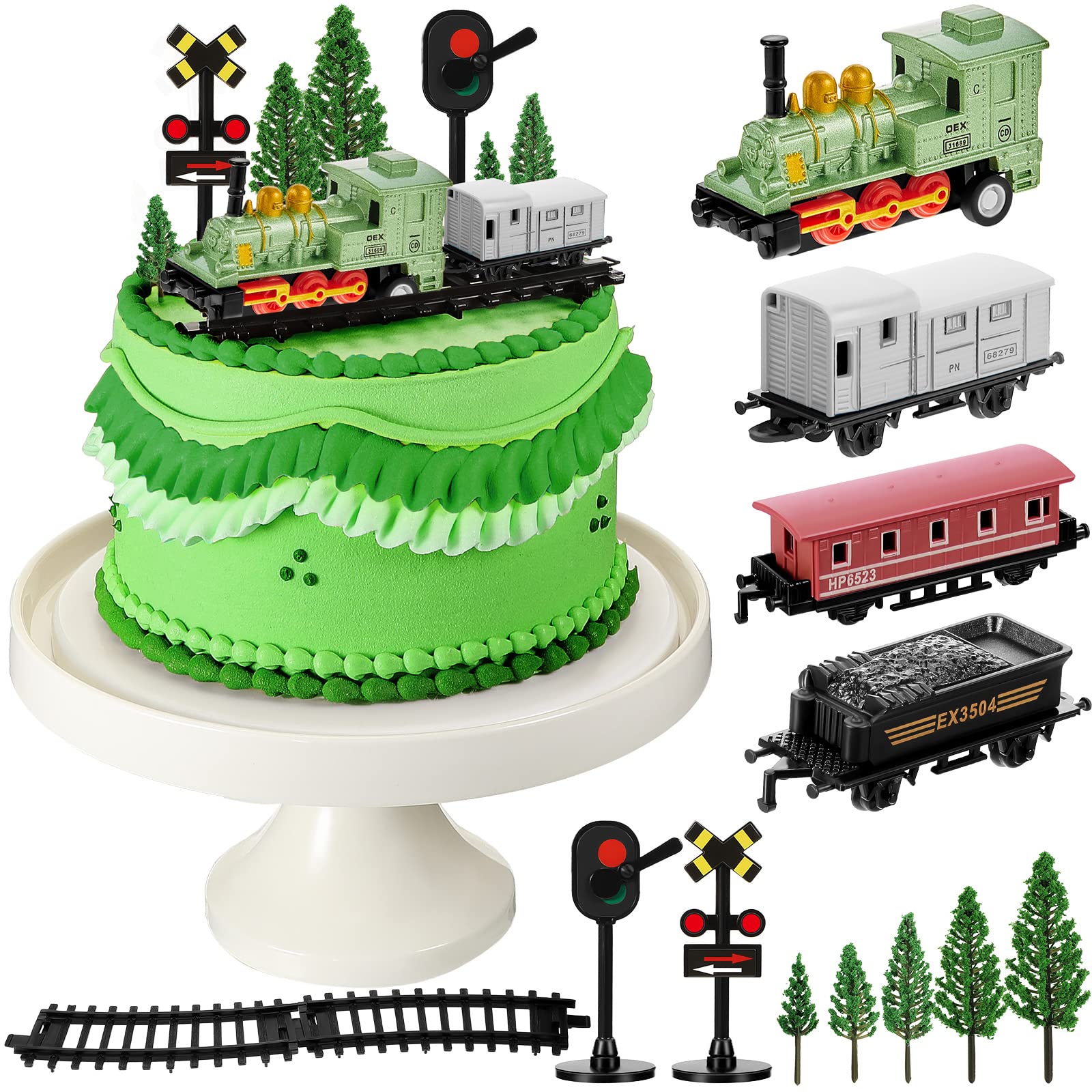 Photo 1 of 13 Pieces Train Cake Toppers Train Cake Decorations Train Birthday Party Supplies Mini Train Toy Set Train Track Traffic Lights Cake Topper for Birthday Railway Steam Train Theme Party(Classic Style)