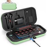 Auarte [Charge inside Carrying Case for Switch 2/OLED/Switch 1-Green | Adapter and for Joy Cons Storage Case, Travel Cases for Nintendo Switch 2 Console with 22 Game Card Storage
