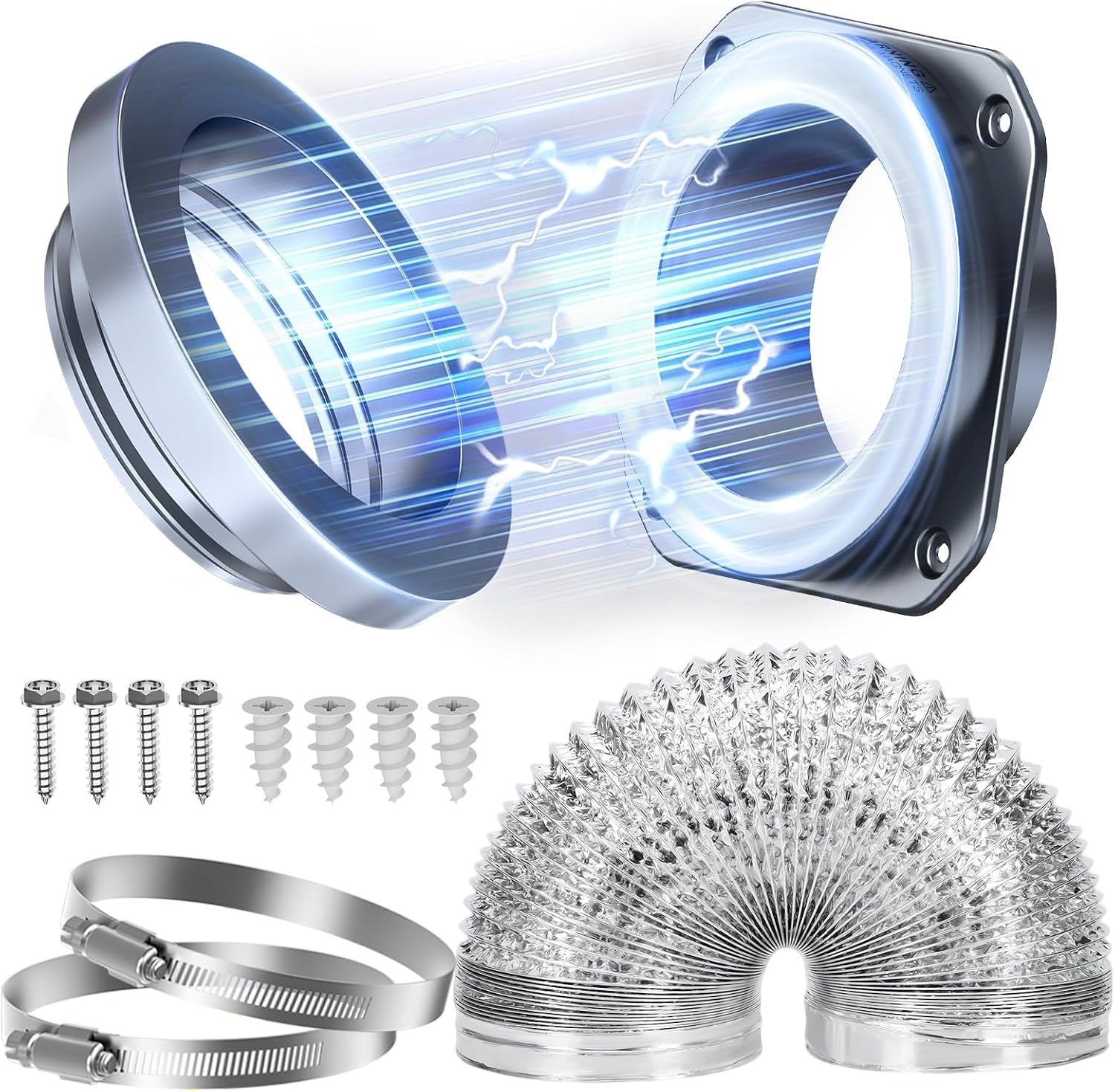 VOXWELLY Magnetic Dryer Vent Connector, DV180, 4-Inch Wall Mount Kit | Quick magnetic connection with 2.6 ft aluminum foil ho
