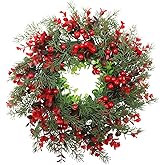 BESPORTBLE Artificial Christmas Wreaths for Front Door: Handmade Holly Berry Wreath - 13.8 Inch Red Berry Pine Needle Wreath - Indoor Outdoor Holiday Decor Winter Greenery Wall Window