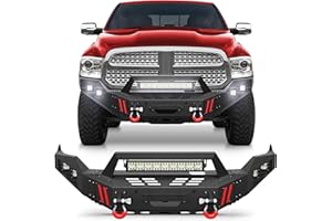 Longsun Front Bumper Compatible with Ram 1500 2013-2018 (Excl. Rebel) and Ram 1500 2019-2024 Classic (Excl. Warlock), Textured Black Truck Bumper for Ram 1500, with Winch Plate, Lights and D-rings