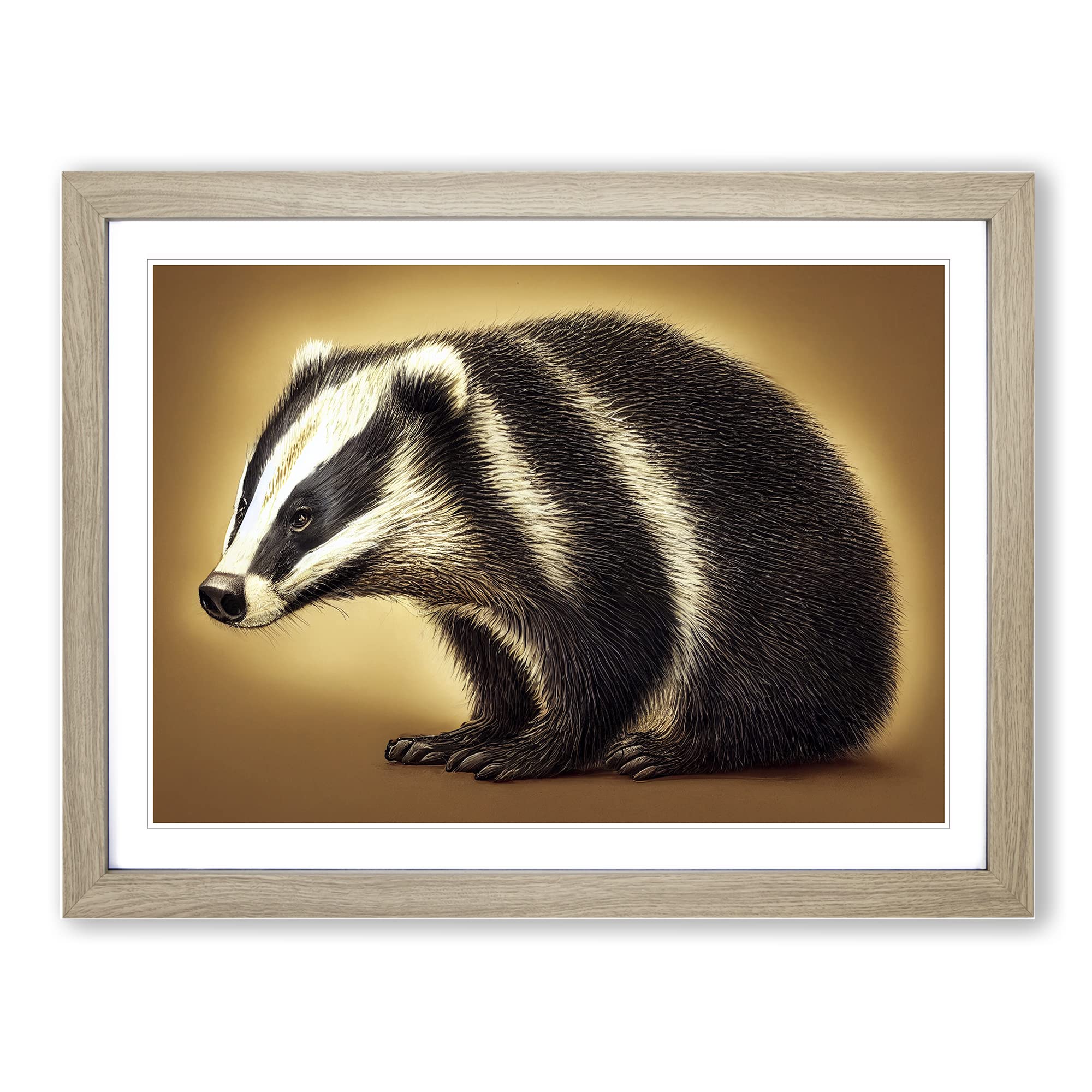 Face Of The Badger Framed Print | A3 Oak Framed Wall Art | Ready to Hang | Modern Nature Picture | Living Room Bedroom Lounge Office