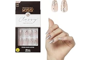 KISS Classy, Press On Nails, Nail glue included, 'My Muse', Pink, Medium Size, Coffin Shape, Includes 30 Nails, 2g Glue, 1 Manicure Stick, 1 Mini file