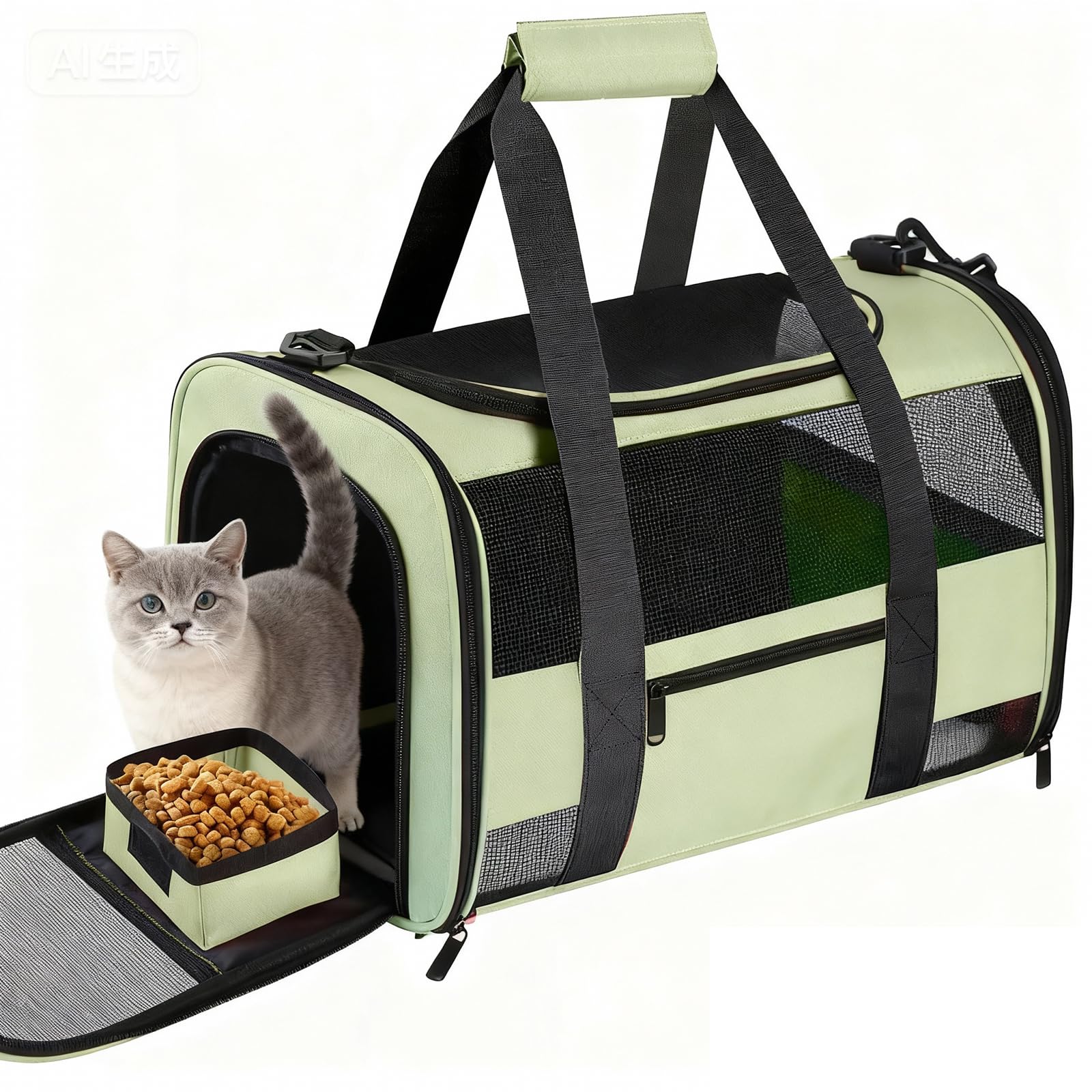 Seclato Soft Side Cat Carrier Airline Approved for Puppy Kitten Dog Carriers for Small Medium Cats Under 15lb, Collapsible TSA Approved Travel Pet Carrier, Green Image