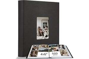 DOLLFIO Photo Album 4x6 500 Pockets 1pc, Large Capacity Picture Book for Photos with Front Window, Leather Cover Photo Album Book for Family Baby Kids Wedding Travel Birthday Pictures, Black