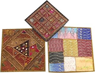 Set Of 3 Indian Cushion Covers Vintage Patchwork Decorative Pillow Cover Bohemian Decor 16 x 16