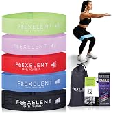 Flexelent Short Fabric Resistance Bands for Working Out, 5 Strength Levels | Soft, Thick, Skin-Friendly Fabric | Color-Coded Strength Levels | With Drawstring Storage Bag