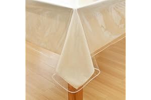 JIUZHEN Clear PVC Vinyl Tablecloth Rectangle - 100% Waterproof Oilproof Stain Resistant Transparent Table Cover Protector for