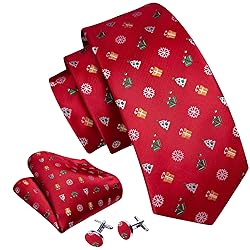 Barry.Wang Mens Christmas Tie Set Red Green White