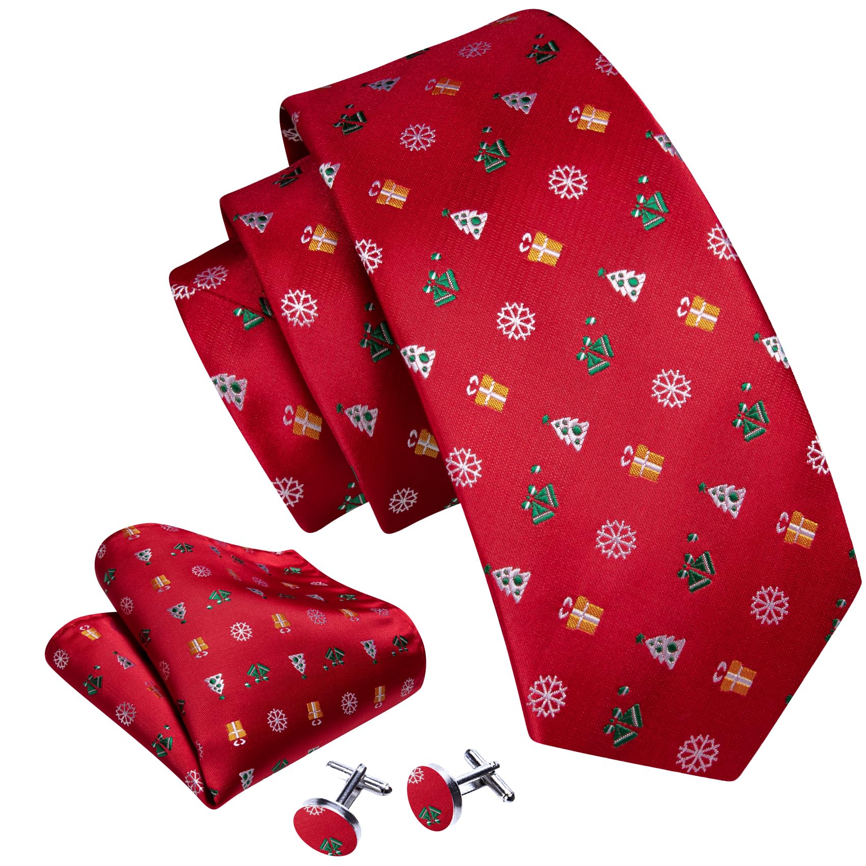 Barry.Wang Mens Christmas Tie Set Red Green White