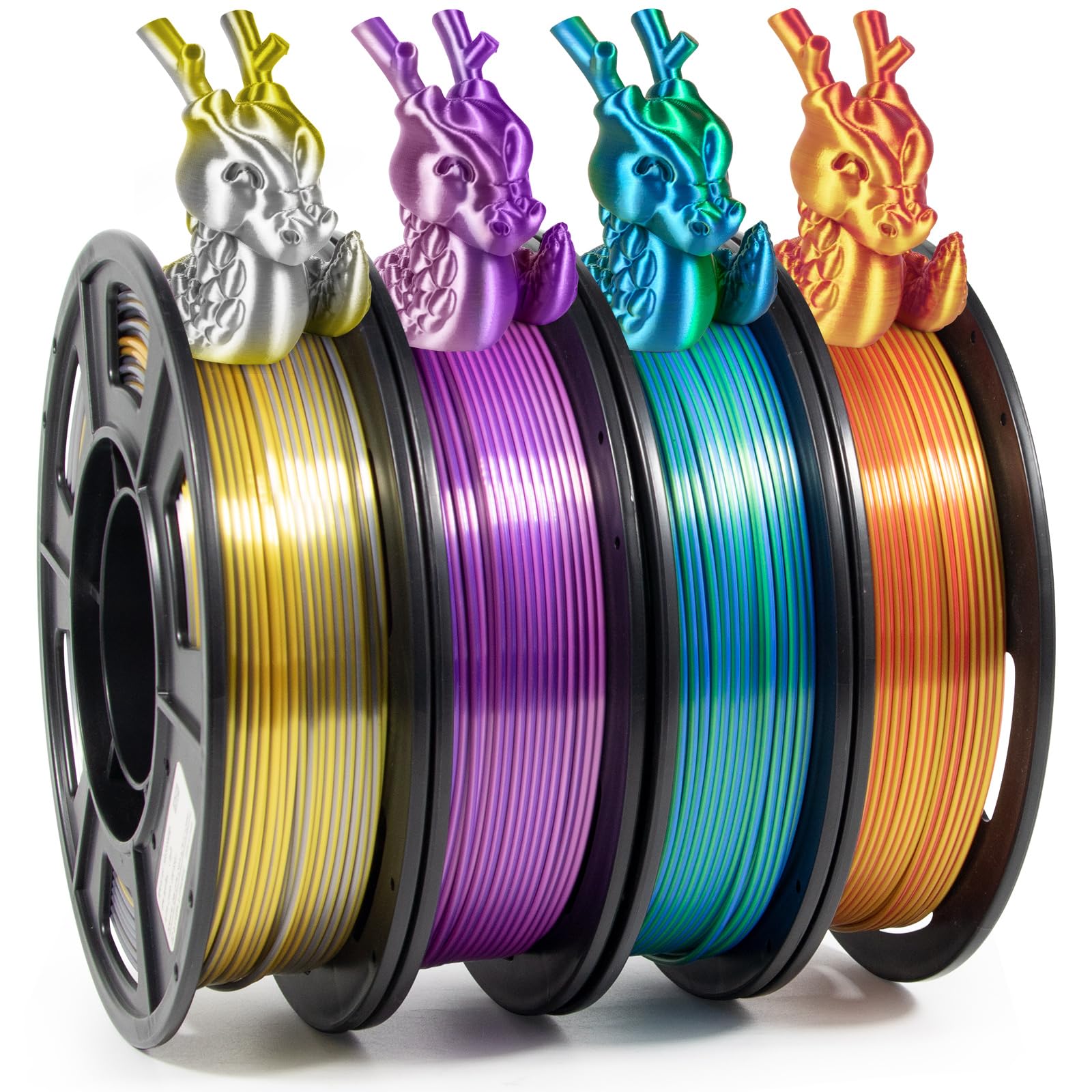 iSANMATE 3D Printer Filament Set, Dual Color Silk PLA, 3D Printer PLA Filament 1.75 +/- 0.03 mm, 250g/Spool x 4 Gold Silver/Pink Purple/Blue Green/Gold Red, Compatible with Most FDM 3D Printers