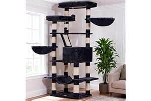 Heybly Cat Tree, 68 inch Multi-Level Cat Tower for Indoor Cats, 2 Widened Plush Perches Cat Condo with Scratching Board and Big Caves, Smoky Gray HCT025G