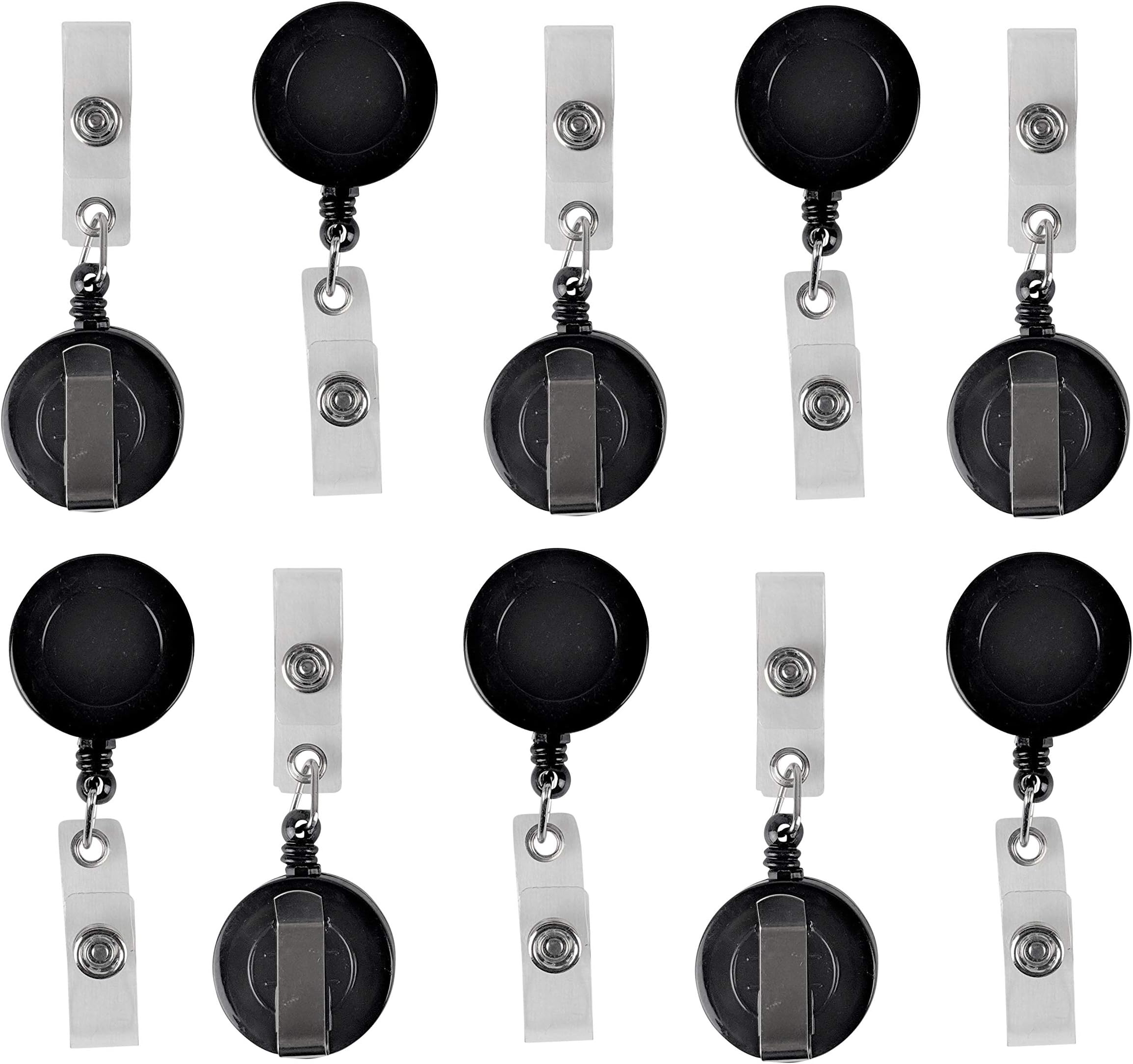 10 Pack Foretra Retractable Reel Badge ID Holder Badge Reel Clip On Card Holder Translucent (Solid Black)