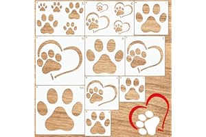 YANROOM Paw Stencils for Painting on Wood Wall Crafts Reusable Dog and Cat Paw Prints Stencil Art Paint on Wall Canvas Pattern Paint Stencils for Card Making Fabric Shirt Furniture (10 Paw)