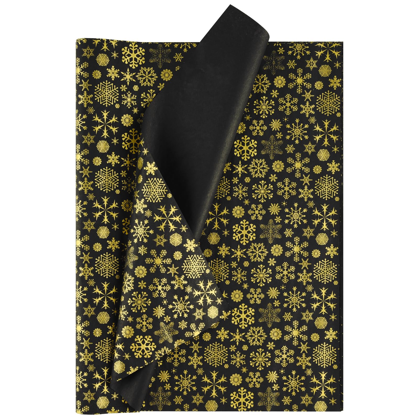 NEBURORA 60 Sheets Christmas Snowflake Tissue Paper Gold Snowflake Black Gift Wrapping Tissue Paper for DIY Crafts and Christmas Party Decorations