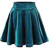 EXCHIC Women's Velvet Basic Versatile Stretchy Flared High Waist Mini Skater Skirt