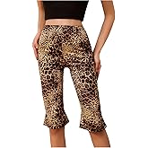 MakeMeChic Women's Cheetah Print Capri Leggings High Elastic Waist Y2K Knee Length Leggings