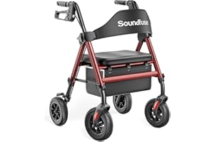 Soundfuse Rollator Walkers for Seniors with Seat, Foldable Lightweight Rolling Walker with 8" Big PU Wheels, Ergonomic Seat, Dual Height Adjustment
