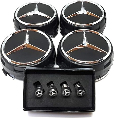 NHBETYS Lot De 4 Cache-Moyeux Noir - Diamètre 75 Mm - ABS - Pour Mercedes & Autres
