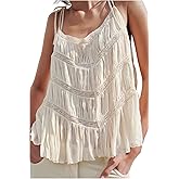 Women Lace Tank Top Y2k Floral Tie Front Chiffon T-Shirt Cute Flowy Eyelet Cami Beach Fashion Going Out Tops