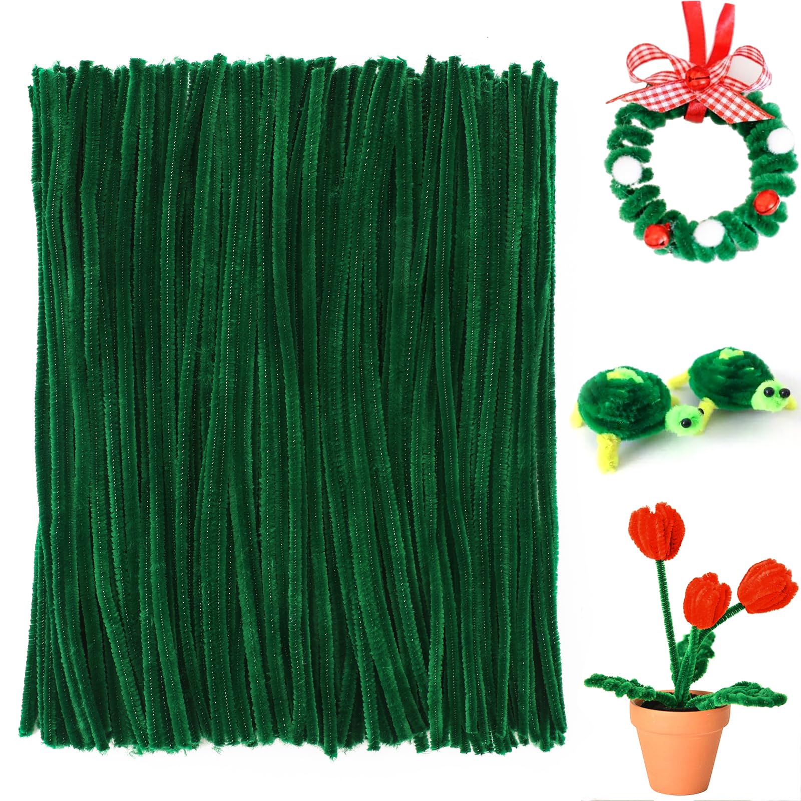 G2PLUS Green Craft Pipe Cleaners, 200PCS Long Chenille Stem for DIY Crafts, 30cm for Christmas Tree Decoration