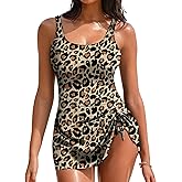 Buauty One Piece Swimdress U Neck Swimsuits for Women Sexy Swim Skirt Bathing Suit Side Tie Knot 2026 Leopard