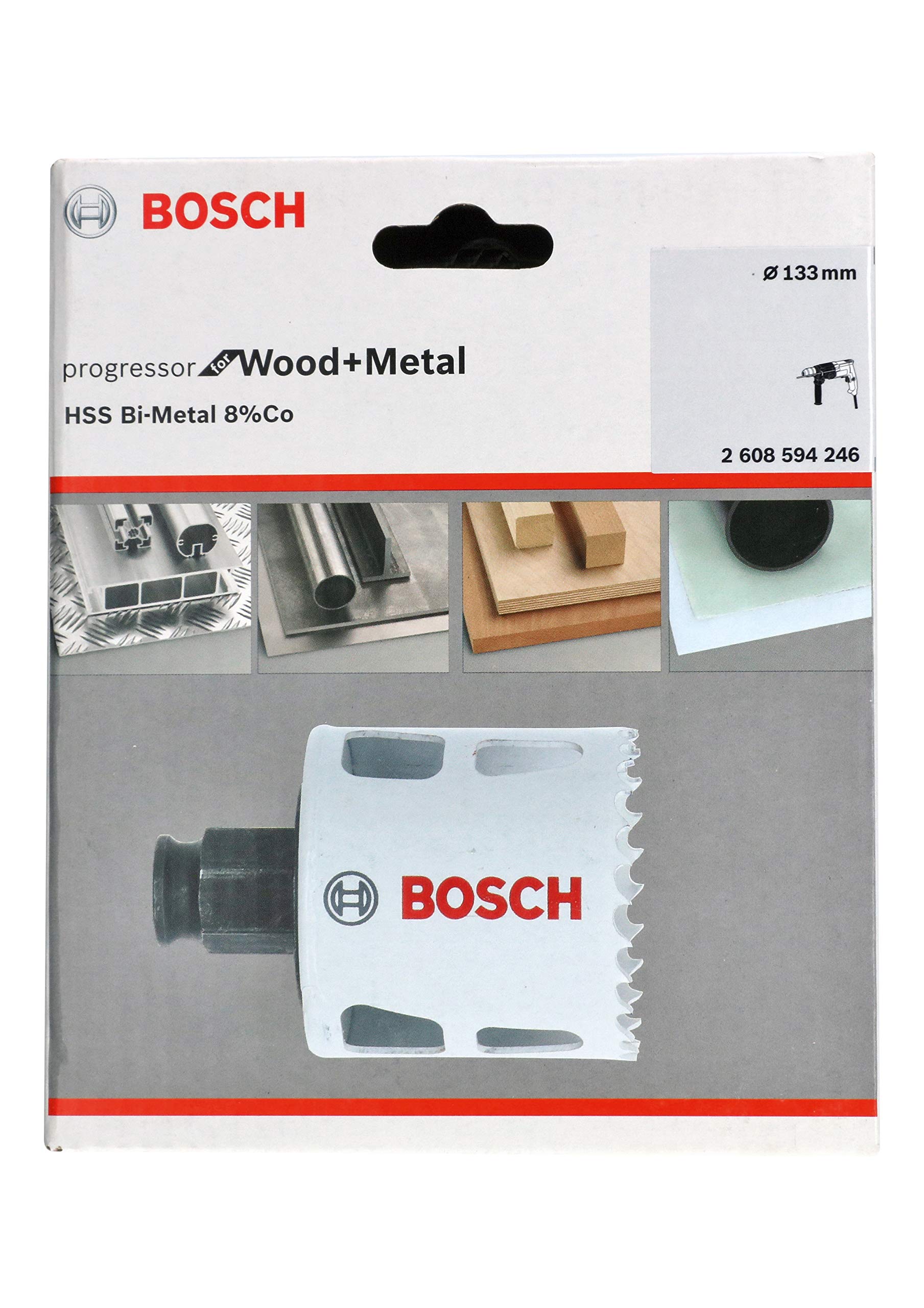 BOSCH Bi-Metal Hole Saw (for Wood and Metals, 8% Cobalt Alloy, Progressive Tooth Design, Ø 133 mm, Accessory Drills)