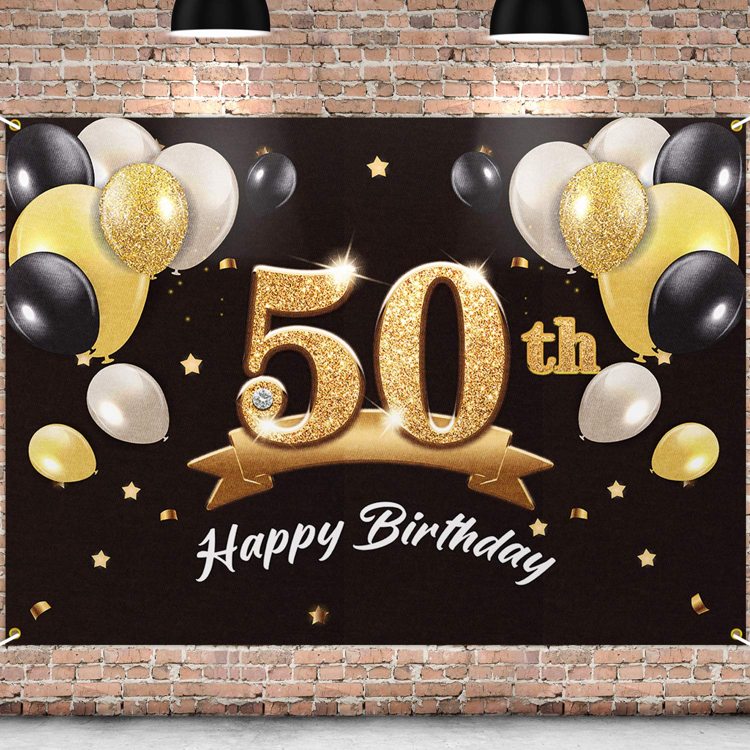 PAKBOOM Happy 50th Birthday Banner Backdrop - 50 Birthday Party Decorations Supplies for Men - Black Gold 4 x 6ft