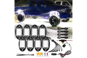 ZONECONA 8Pods Pure White LED Rock Lights Kit with Switch Wiring Harness Extension Wire, 6000K 15LEDs Neon Underglow Light Waterproof Fender Lights for Trucks Jeep Golf Carts Off Road ATV UTV SUV, SXS