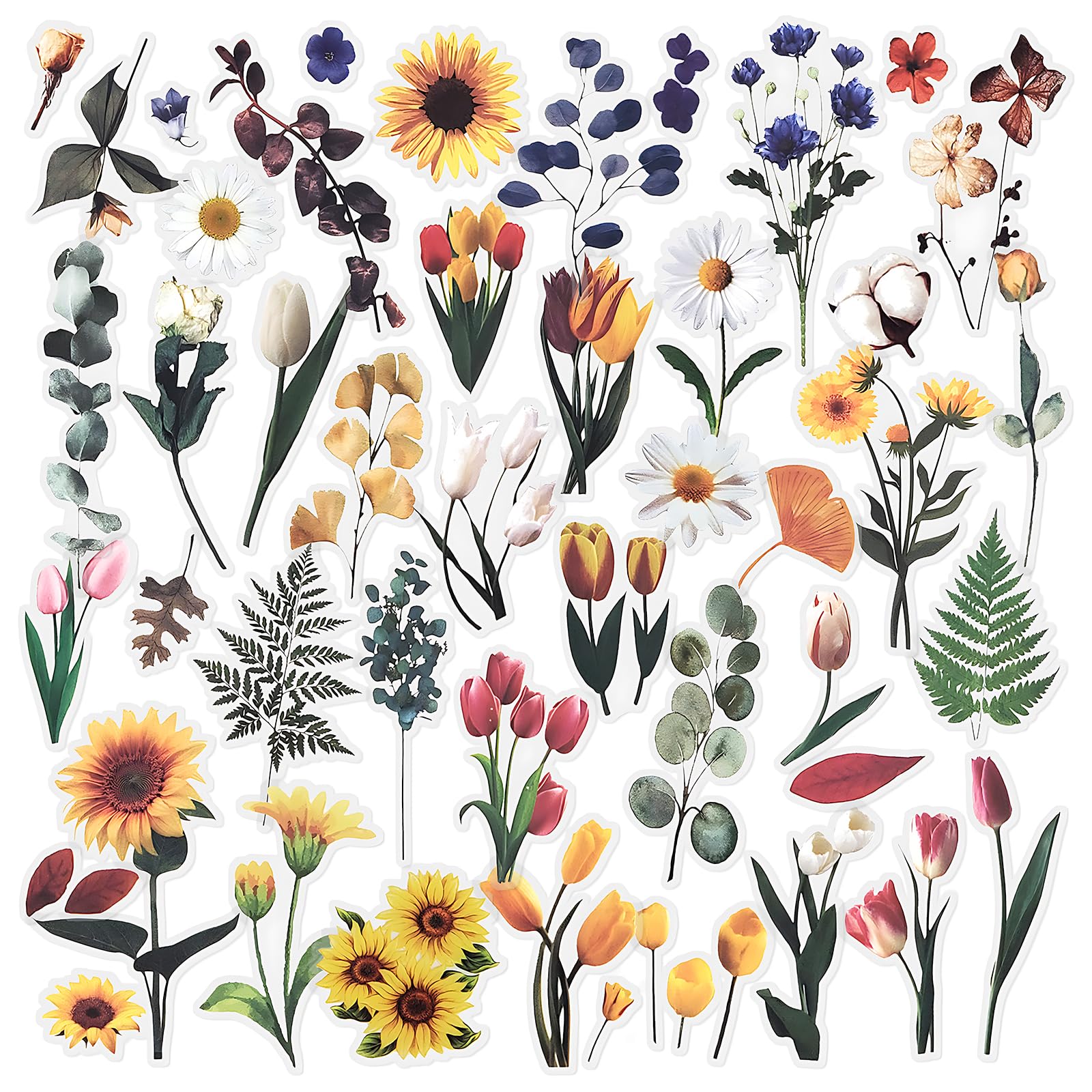 6 Packs Flower Stickers Scrapbook Stickers Decoration Sticker Planner Stickers Assorted Plant Stickers Clear PET for Scrapbooking Journaling Album DIY Arts and Crafts (Bloom)