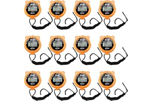 TOODOO 12 Pack Multi Function Digital Stopwatch Timer Bulk Sports Stopwatch with Lanyard Plastic Display Waterproof Date Time Alarm Timer for Coaches Fitness Referees