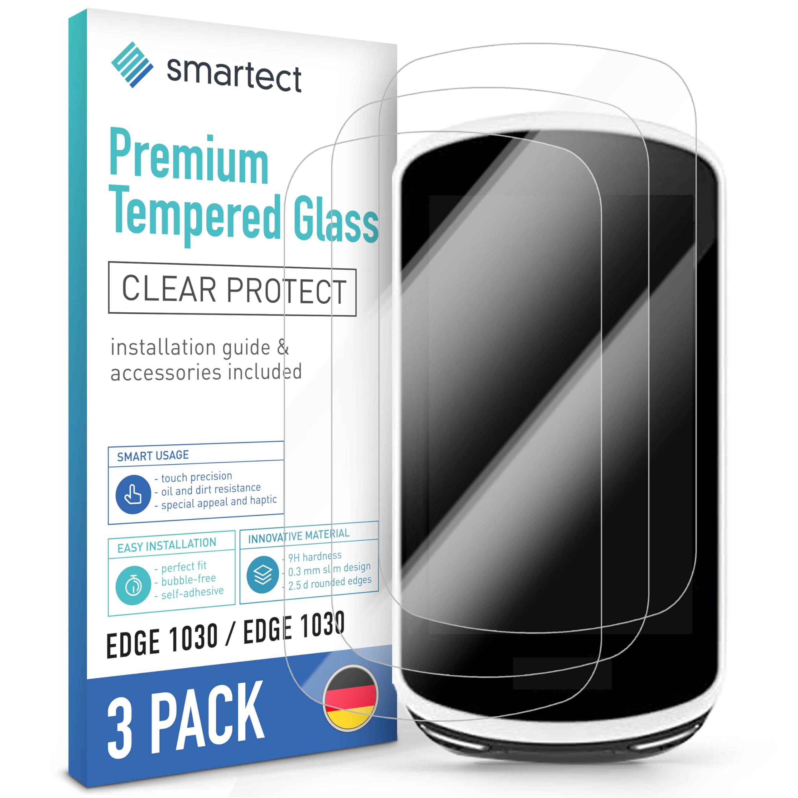 smartect Glass Screen Protector [3 Pieces, Ultra-Clear] for Garmin Edge 1030 / Edge 1030 Plus, HD Protective Film Anti Scratch, Bubble Free, 9H Hardness, Ultra Resistant