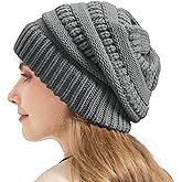Cable Knit Slouchy Beanie for Women, Wool Winter Warm Womens Beanies, Trendy Oversized Slouch Hat Skull Ski Cap Hats