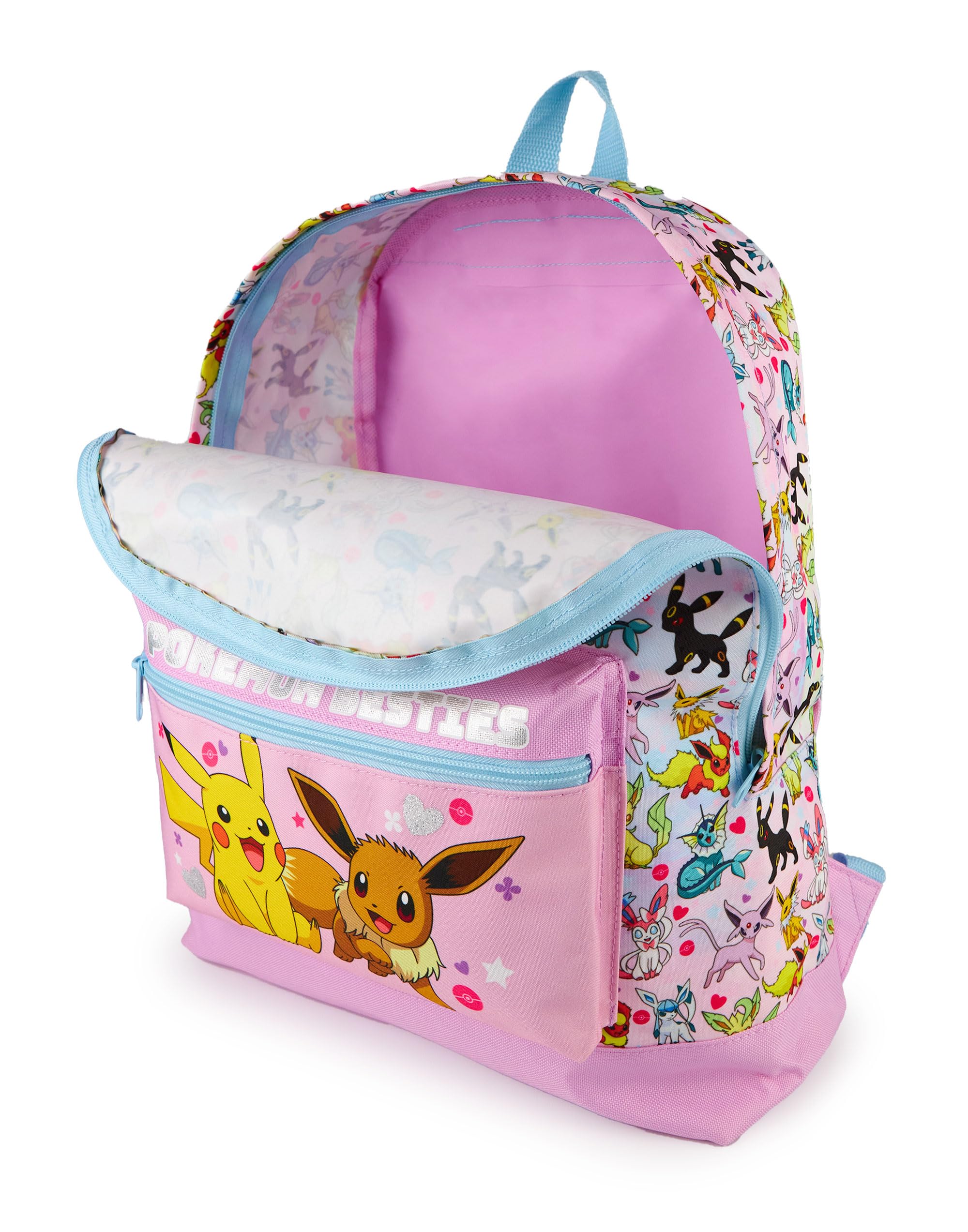 Pokemon Girls Pink Glitter School Backpack | Eevee Besties Design with Pikachu | Dream Bag for Endless Fun and School Days and Beyond