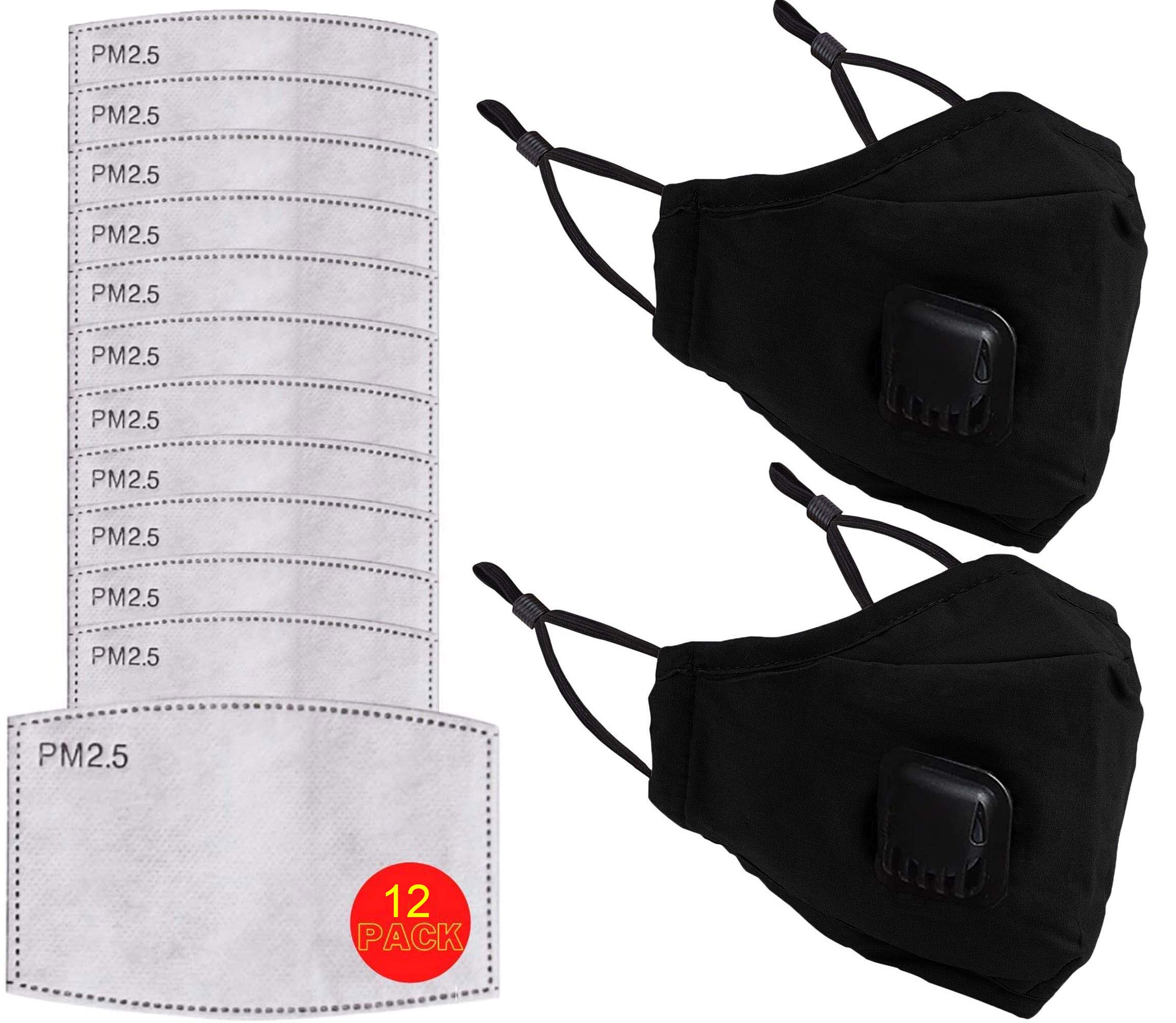 2PCS Safety Cotton Face Mask With 12 Filters Reusable Face Mask Protection Face Mask Washable UK 3 Layer Activated Carbon Filter Respirator for Men Women & Kids