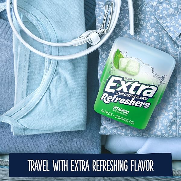EXTRA GUM REFRESHERS SPEARMINT BULK CHEWING GUM – SUGAR-FREE, 40 PIECE RESEALABLE BOTTLE PACK OF 4