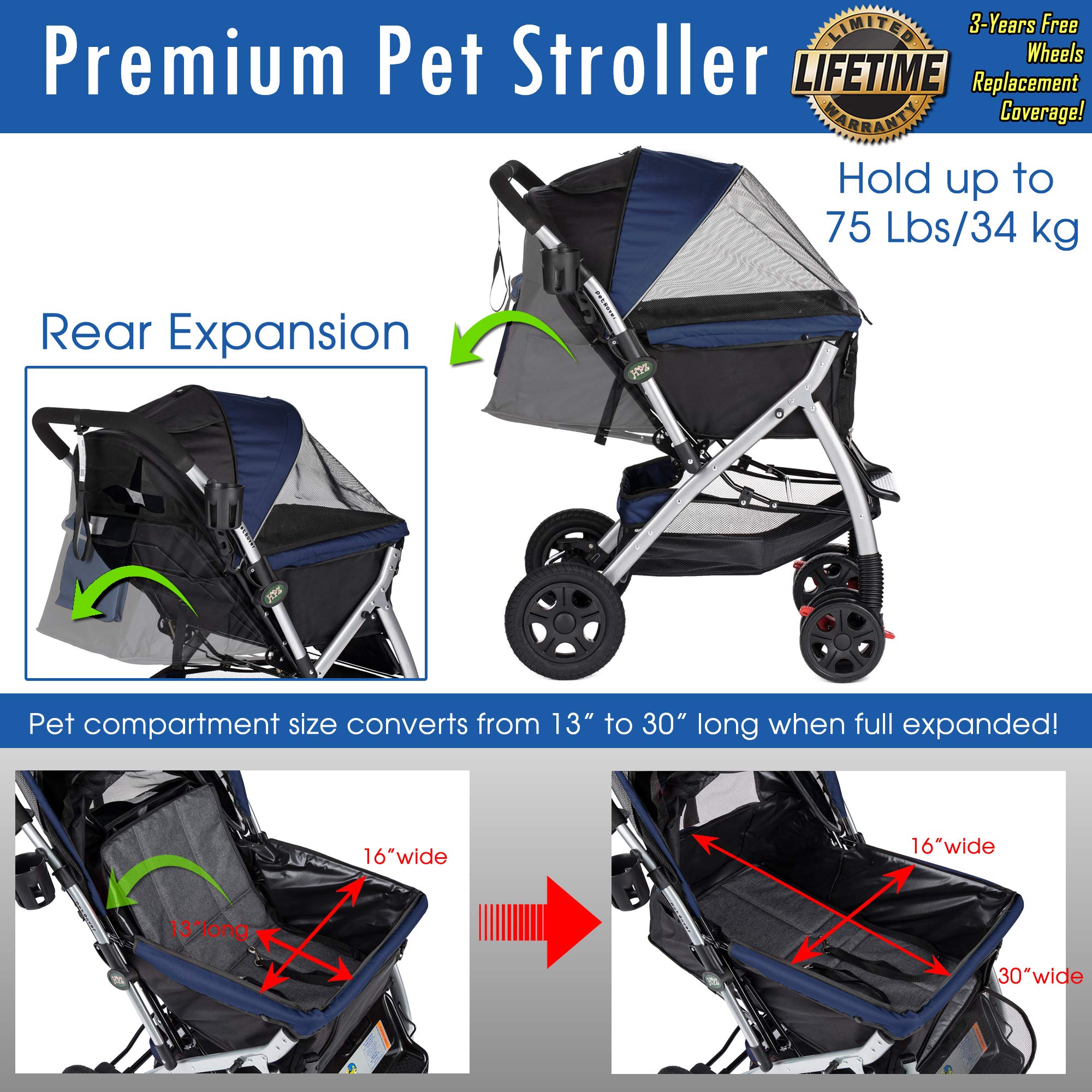 pet stroller with rubber wheels
