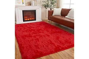 AMTOVO Area Rugs for Living Room, Fluffy Red 8x10 Clearance Bedroom Rug, Large Throw Shag Carpet for Nursery, Kids, Playroom Home Decor
