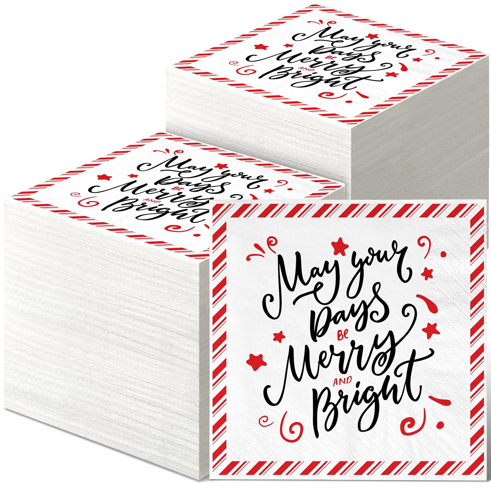 Photo 1 of 200 Pieces Christmas Cocktail Paper Napkins Christmas Disposable Decorative Paper Napkins for Xmas Holidays Dinner Lunch Party