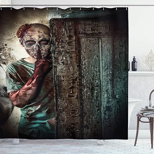 Amazon Com Ambesonne Zombie Shower Curtain Monster Behind Door