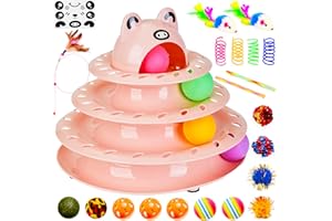 Gefryco 26PCS Cat Toys Roller 4-Level Turntable for Indoor Cats, Self Play Cat Toy Track with Colorful Balls Interactive Kitten Puzzle Toys, Fun Kitty Exercise Toys Set(Pink)