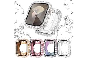CHANCHY 2 in 1 Waterproof Bling Case Compatible for Apple Watch Series 6 5 4 SE 44mm Screen Protector, Lace Edge Diamond Protective Bumper Face Cover for iWatch Accessories Women, 44mm, 4 Packs