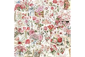 50Pcs Transparent Vintage Floral Envelop Stickers, Clear Romantic Retro Botanical Rose Plant Decals for Scrapbooking, Journal