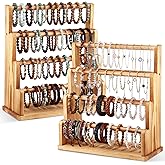 Fiwochic 2 Pcs Wooden 4 Tier Bracelet Holder Jewelry Display Stand for Bracelets Bangles Watch Rustic Wood Organizer for Store Showcase Home Storage Vendors Retail Stores Craft Shows