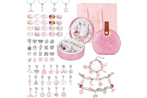 Emibele Girls Charm Beads Bracelet Making Kit with Portable Jewelry Box, Jewelry Making Kit for Kids Age 5 6 7 8-12, DIY Arts Crafts Toys for Teens Girls Gift Choices on Birthday Valentines Christmas