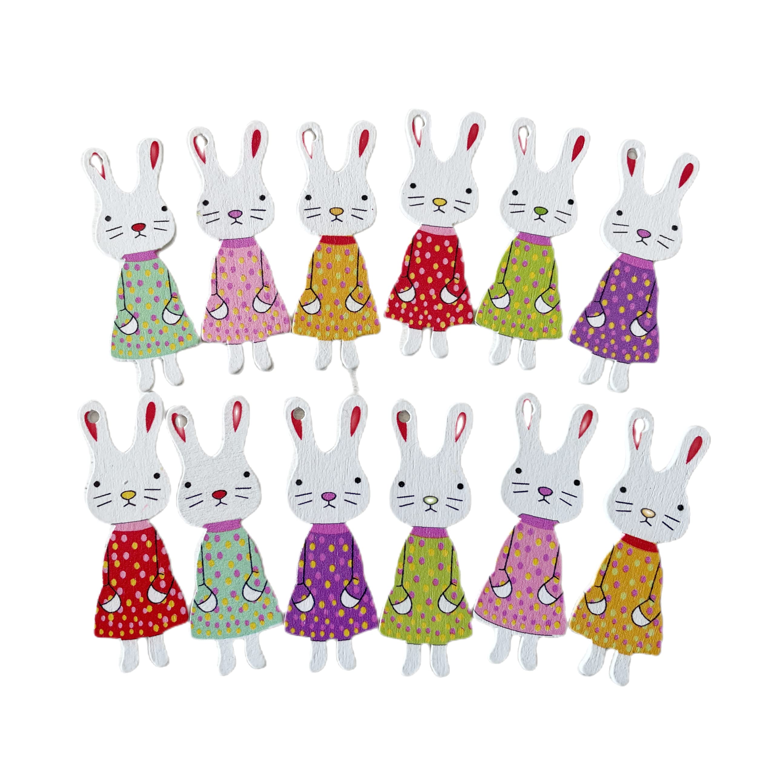 Norinoya 50Pcs Easter Rabbit Crafts Wooden Ornaments,Easter Bunny Pendant Sewing DIY Woodcraft,Perfect for Sewing Knitting Arts Crafts DIY Handmade
