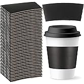 Sabary 50 Pcs Coffee Sleeves Disposable Corrugated Kraft Paper Cup Sleeve Holder Protective Insulated Heat Espresso Coffee Cup Holder Fits 12, 16, 20, 22, 24 oz Hot Cold Drinks Cups(Black)