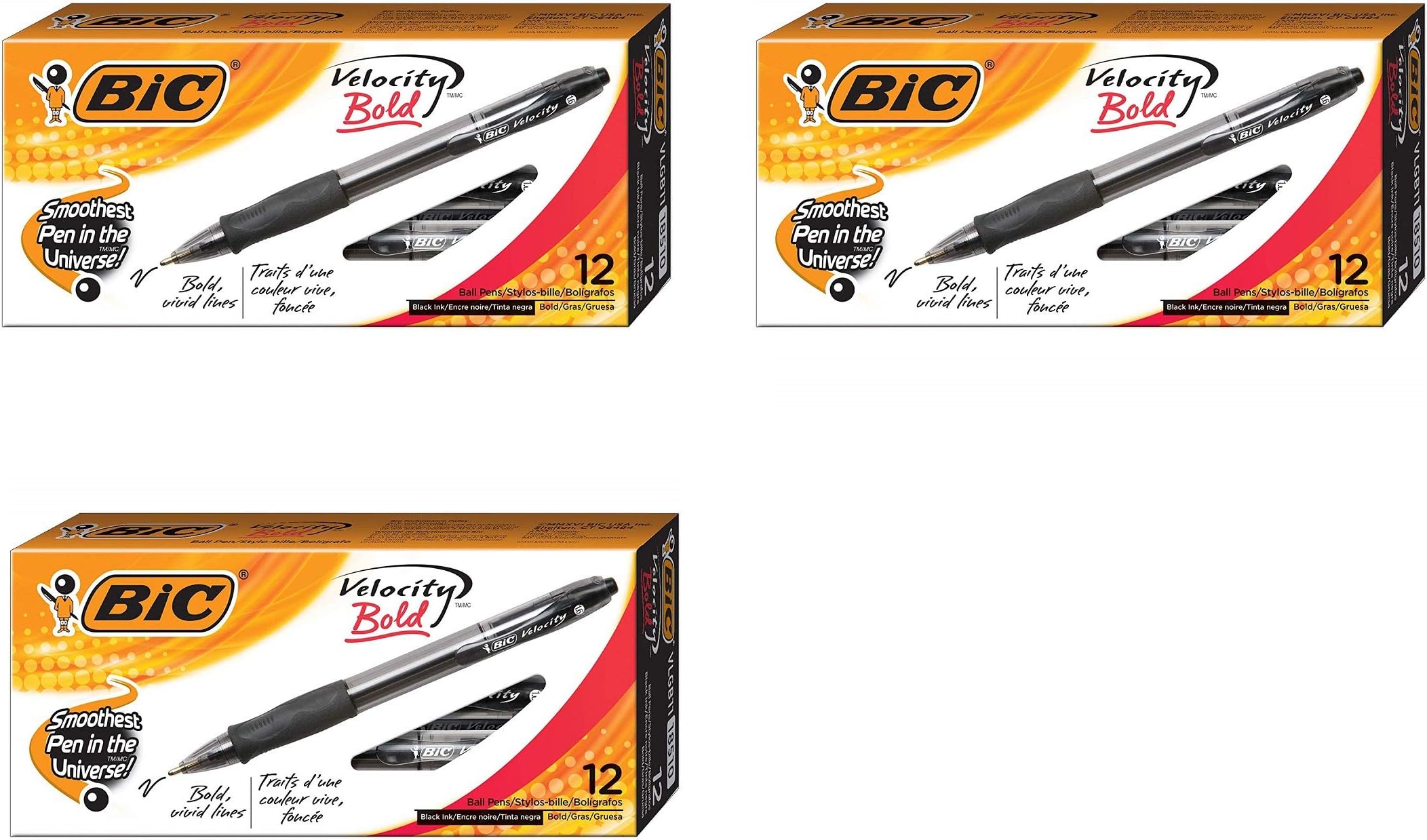 BIC Velocity Bold Retractable Ball Pen, Bold Point (1.6mm), Black, ekLruB 36 pieces